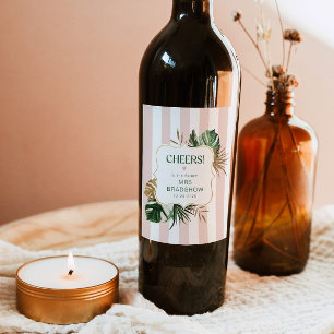 Étiquette Pour Bouteilles De Vin Rouge vert rétro rayures rose tropicale chic nupti