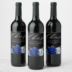 Étiquette Pour Bouteilles De Vin Royal Bleu Blanc Argent Métallique Floral Wi-Fi Ma