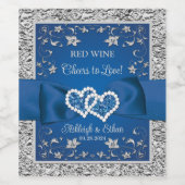 Étiquette Pour Bouteilles De Vin Royal Blue, Grey Love Hearts Mariage Boisson (Étiquettes simples)