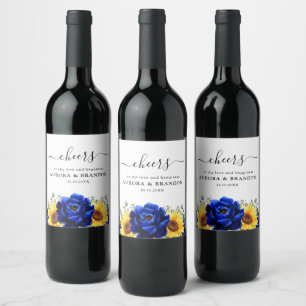 Étiquette Pour Bouteilles De Vin Royal Blue Rustic Tournesol Moderne Floral Mariage