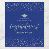 Étiquette Pour Bouteilles De Vin Royal Blue & Silver Graduation Félicitations (Étiquettes simples)