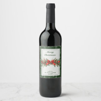 Étiquette Pour Bouteilles De Vin Ruban de fêtes vert de houx