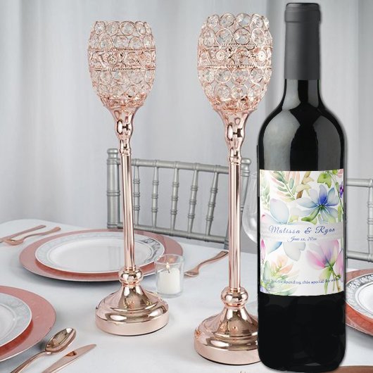 Étiquette Pour Bouteilles De Vin Ruban en soie rose floral