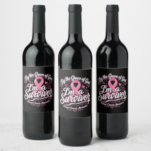 Étiquette Pour Bouteilles De Vin Ruban Rose Foi et Sensibilisation au Cancer du Sei