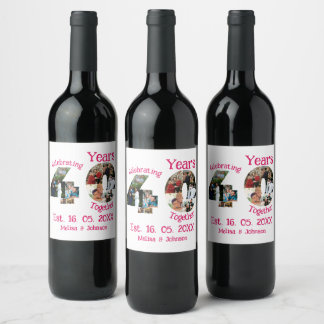 Étiquette Pour Bouteilles De Vin Ruby Red 40th Mariage Anniversary 11 Photo Collage