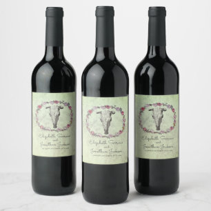 Étiquette Pour Bouteilles De Vin Russe Bohème Crâne Et Roses Rose Mariage