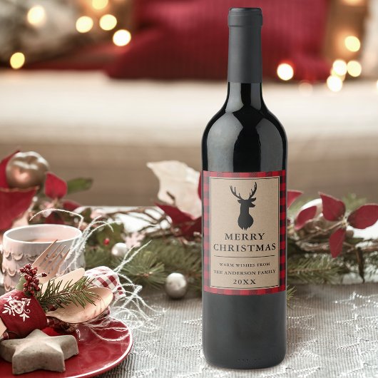 Étiquette Pour Bouteilles De Vin Russe Rouge Plaid Joyeux Noël Kraft