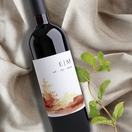 Étiquette Pour Bouteilles De Vin Rust Orange Jaune Automne Arbres Monogramme Mariag