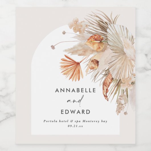 Étiquette Pour Bouteilles De Vin rustic bohemian pampas grass botanical (Étiquettes simples)