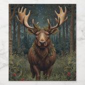 Étiquette Pour Bouteilles De Vin Rustic Christmas moose deer boho woodland forest  (Étiquettes simples)