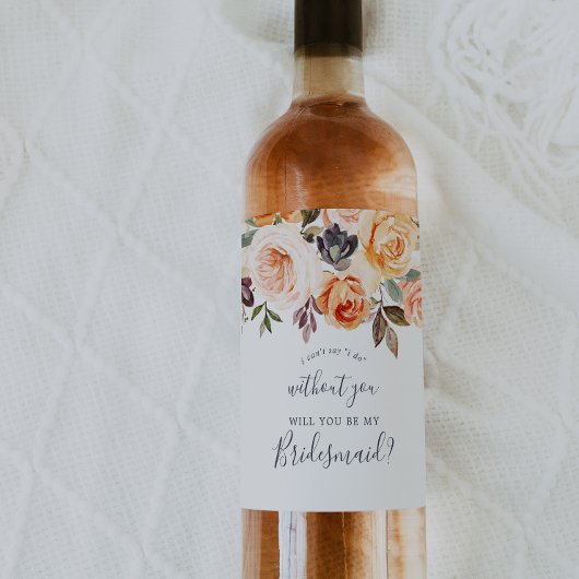 Étiquette Pour Bouteilles De Vin Rustic Earth Florals Bridesmaid Proposition