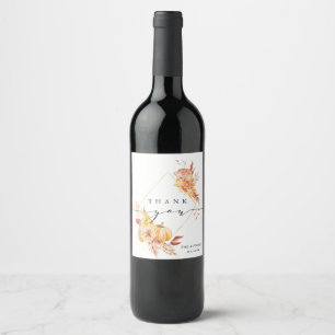 Étiquette Pour Bouteilles De Vin Rustic Fall or Floral Citrouille Merci personnalis