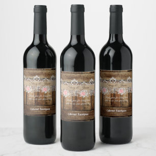 Étiquette Pour Bouteilles De Vin Rustic Grange Bois & Dentelle Mariage Faveur