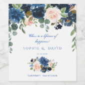 Étiquette Pour Bouteilles De Vin Rustic Navy Blue Blush Flowers Bloom Mariage (Étiquettes simples)