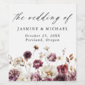 Étiquette Pour Bouteilles De Vin Rustique Automne Marsala Floral Meadow Mariage (Étiquettes simples)