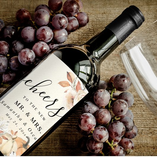 Étiquette Pour Bouteilles De Vin Rustique Citrouilles et fleurs d'automne