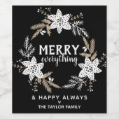 Étiquette Pour Bouteilles De Vin Rustique Floral Joyeux Tout Noël (Étiquettes simples)