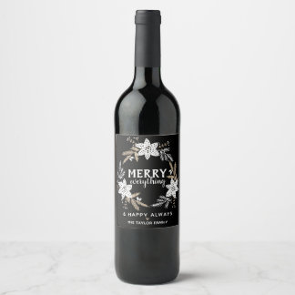 Étiquette Pour Bouteilles De Vin Rustique Floral Joyeux Tout Noël