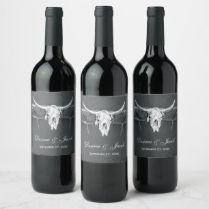 Étiquette Pour Bouteilles De Vin Rustique Gris de Charbon Texture occidentale Taure