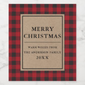 Étiquette Pour Bouteilles De Vin Rustique Kraft Red Plaid Joyeux Noël (Étiquettes simples)