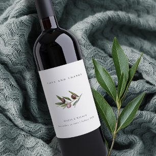 Étiquette Pour Bouteilles De Vin Rustique minimaliste Mariage de feuillage de Branc