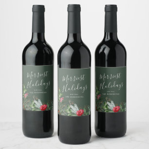 Étiquette Pour Bouteilles De Vin Rustique vert Noël hiver Botanique verdure