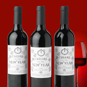 Étiquette Pour Bouteilles De Vin S'accorde Bien Doodles Noir À la fête de la Nouvel