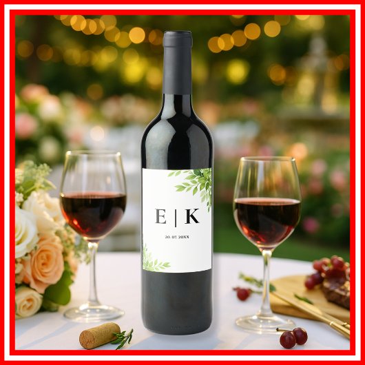 Étiquette Pour Bouteilles De Vin Sage Green Feuille Verdure Monogramme Mariage