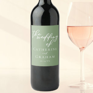 Étiquette Pour Bouteilles De Vin Sage Green White Typographie minimaliste Mariage