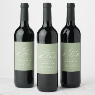 Étiquette Pour Bouteilles De Vin Sage vert élégant mariage moderne enregistrer la d