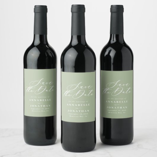 Étiquette Pour Bouteilles De Vin Sage vert élégant mariage moderne enregistrer la d (Bouteilles)