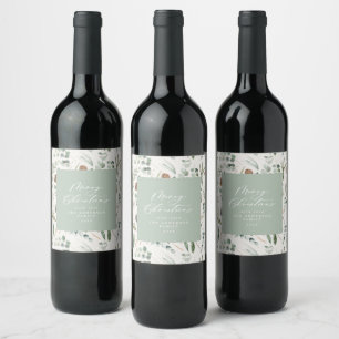 Étiquette Pour Bouteilles De Vin Sage vert Noël minimaliste élégant botanique