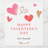 Étiquette Pour Bouteilles De Vin Saint Valentin Aquarelle Coeur (Étiquettes simples)