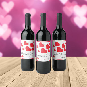 Étiquette Pour Bouteilles De Vin Saint Valentin Nom personnalisé Coeurs rouges mign