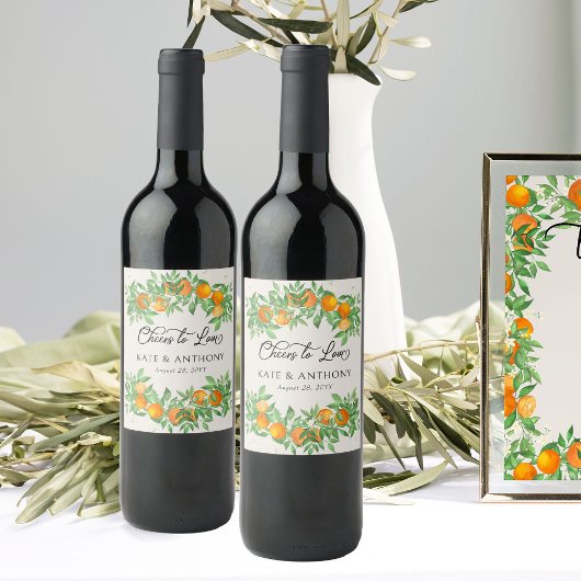 Étiquette Pour Bouteilles De Vin Salut à l'amour Mariage de fleurs orange