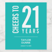 Étiquette Pour Bouteilles De Vin Salutations à 21 ans Turquoise (Étiquettes simples)