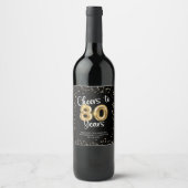 Étiquette Pour Bouteilles De Vin Salutations à 80 ans Black Gold Confetti Anniversa (Devant)