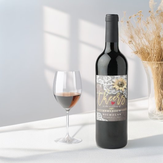 Étiquette Pour Bouteilles De Vin Salutations À Mariage Dentelle Tournesol Rustique 