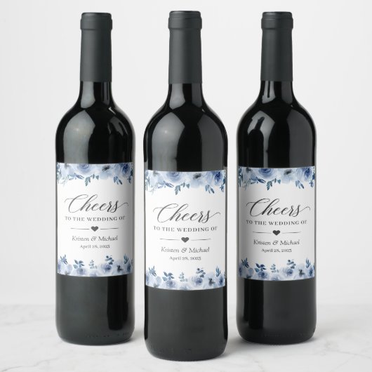 Étiquette Pour Bouteilles De Vin Salutations Au Mariage Bohème Dusty Blue Floral (Bouteilles)