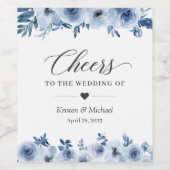 Étiquette Pour Bouteilles De Vin Salutations Au Mariage Bohème Dusty Blue Floral (Étiquettes simples)