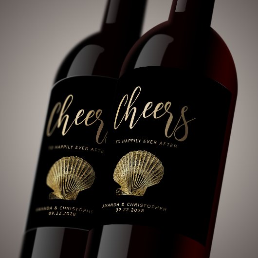 Étiquette Pour Bouteilles De Vin Salutations Black Gold Coastal Beach Mariage