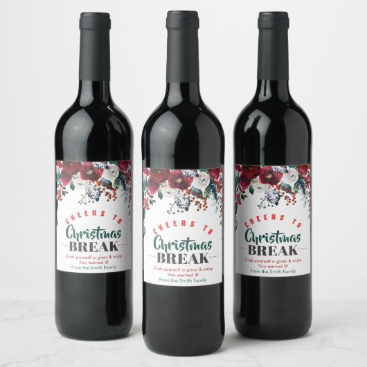 Étiquette Pour Bouteilles De Vin Salutations De Noël Avec Fleurs D'Aquarelle (Bouteilles)