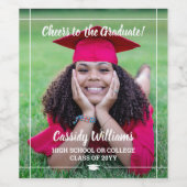 Étiquette Pour Bouteilles De Vin Salutations Graduation 1 Photo Élégant script blan (Étiquettes simples)