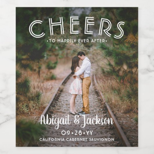 Étiquette Pour Bouteilles De Vin Salutations joyeuses à jamais après mariage photo  (Étiquettes simples)