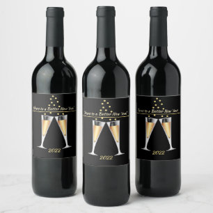 Étiquette Pour Bouteilles De Vin Salutations pour un meilleur Nouvel An Flutes de C