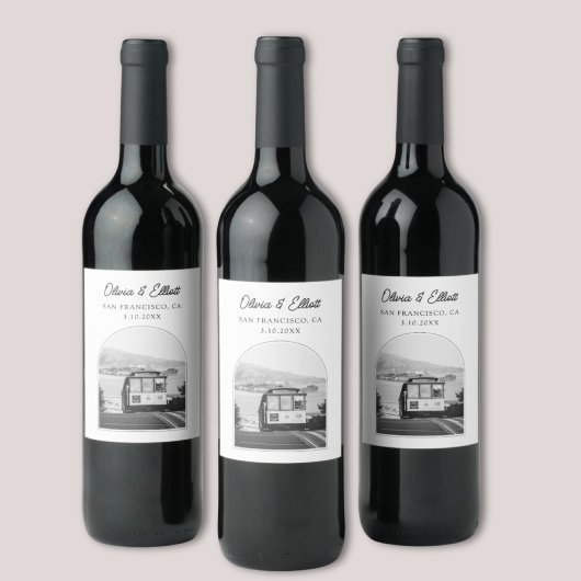 Étiquette Pour Bouteilles De Vin San Francisco Wedding Favor Black & White