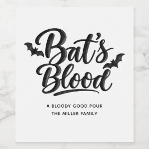 Étiquette Pour Bouteilles De Vin Sang de chauve-souris Soirée d'Halloween vampire