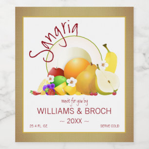 Étiquette Pour Bouteilles De Vin Sangria de mariage Cornucopia de fruits tropicaux 