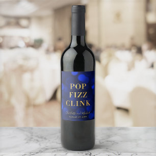 Étiquette Pour Bouteilles De Vin Saphir Bleu Bokeh Faux Or Pop Fizz Clink