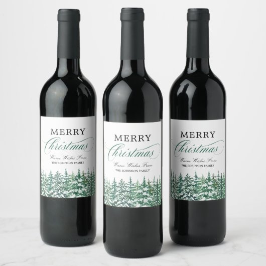 Étiquette Pour Bouteilles De Vin Sapins de Noël Élégant Script (Bouteilles)